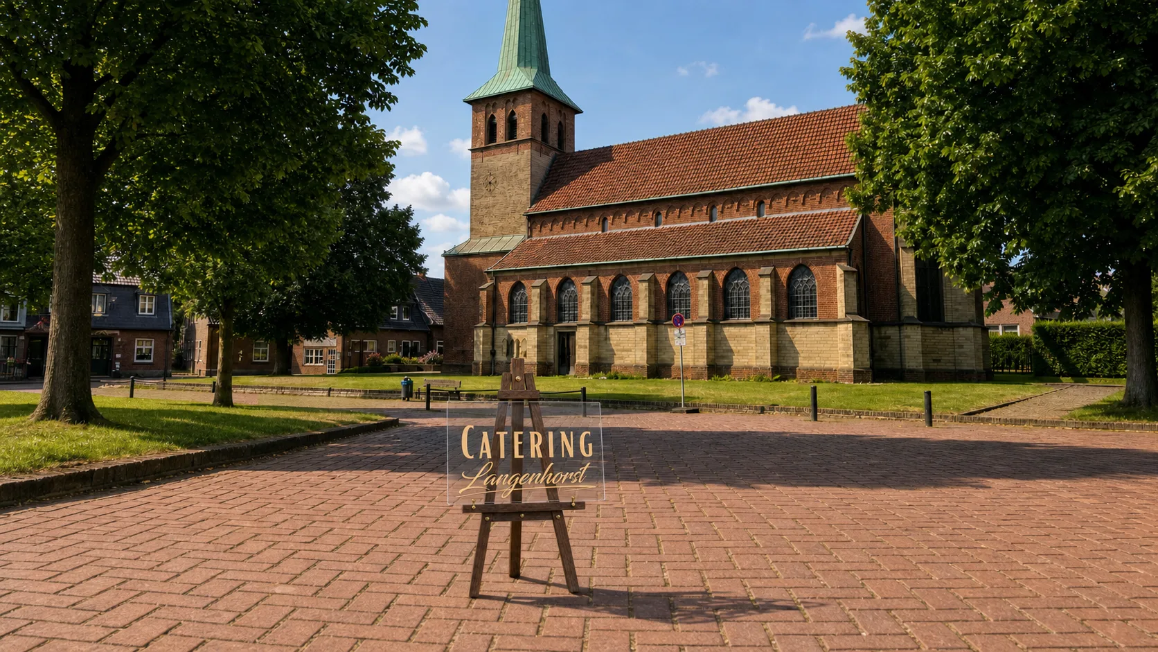 Aufsteller von Catering Langenhorst auf einem Platz in Hünxe