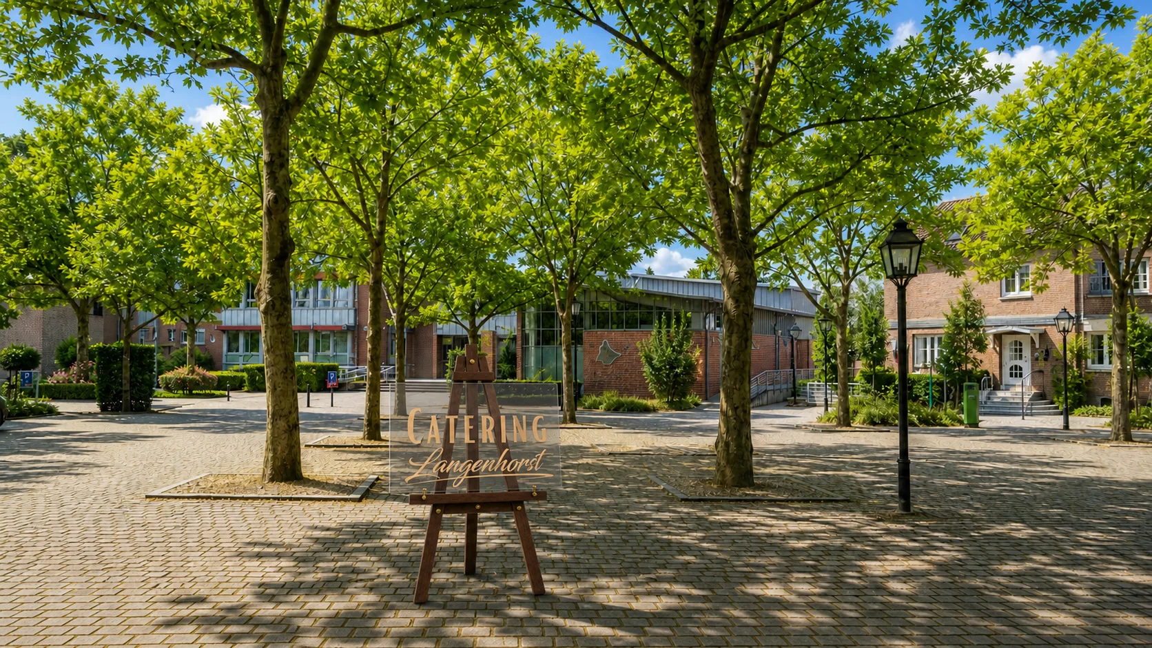 Aufsteller von Catering Langenhorst auf einem Platz in Reken