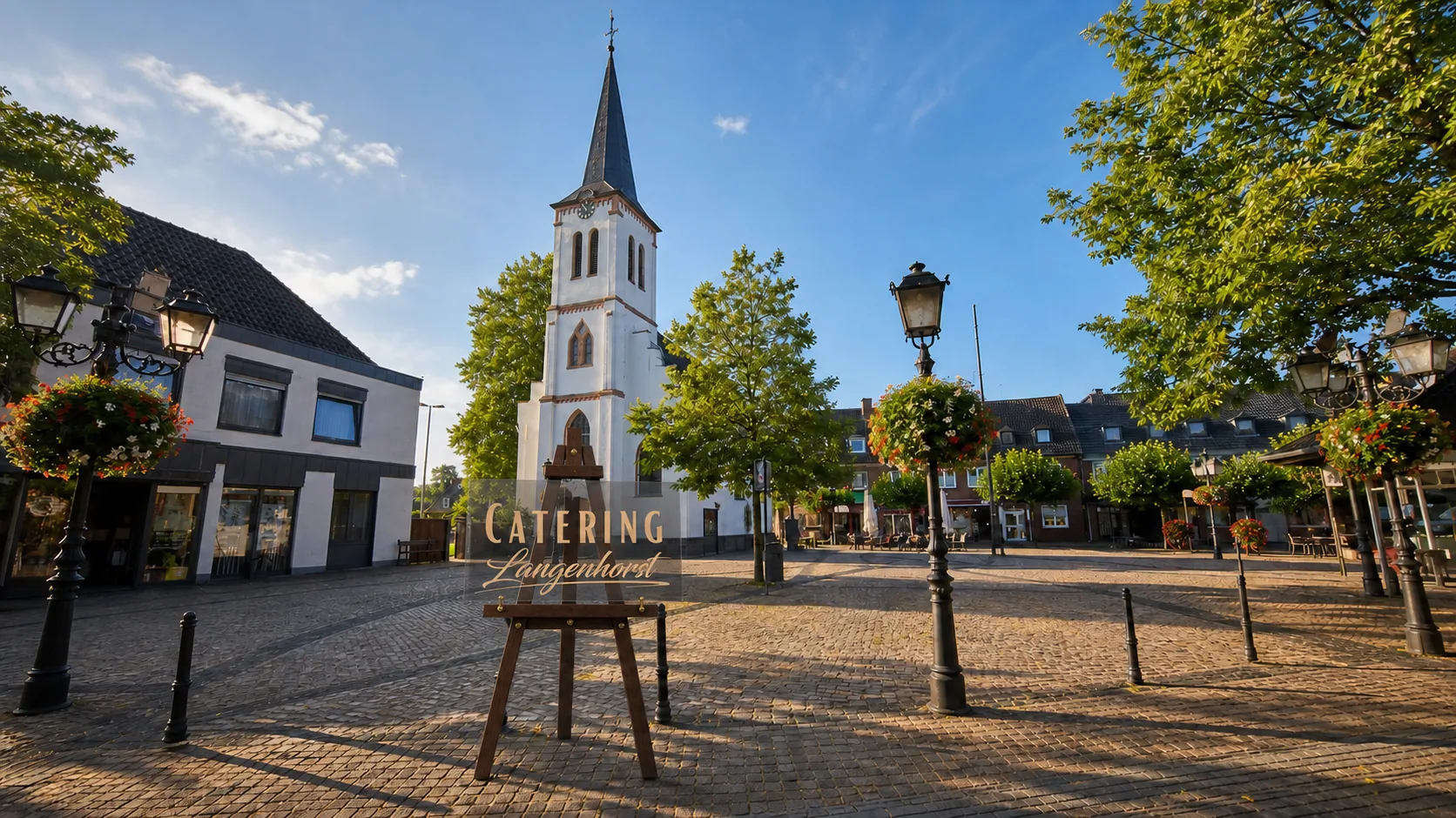 Aufsteller von Catering Langenhorst auf einem Platz in Uedem