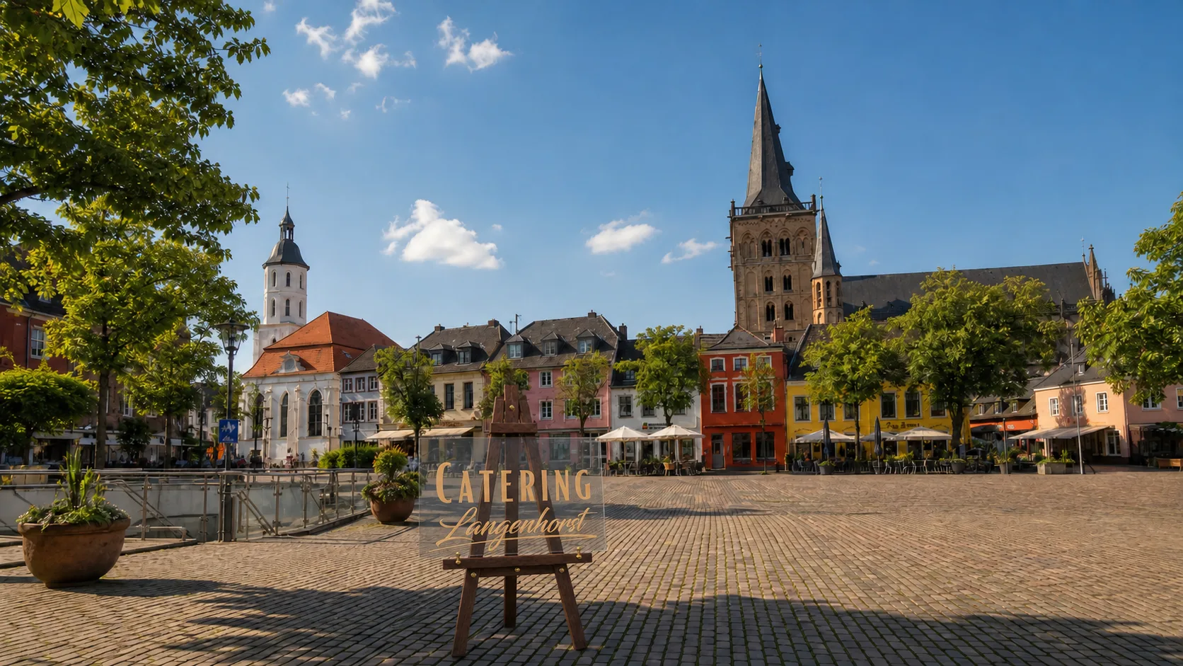 Aufsteller von Catering Langenhorst auf einem Platz in Xanten
